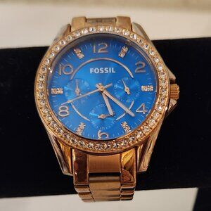 Fossil Riley ES3569 Gold Swarovski Crystals Chronograph Watch